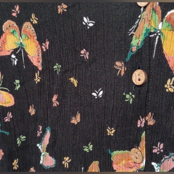90s Butterfly Slinky Crepe Jacqueline Lauren Stretch Button Up Whimsygoth Blouse - Picture 5 of 16